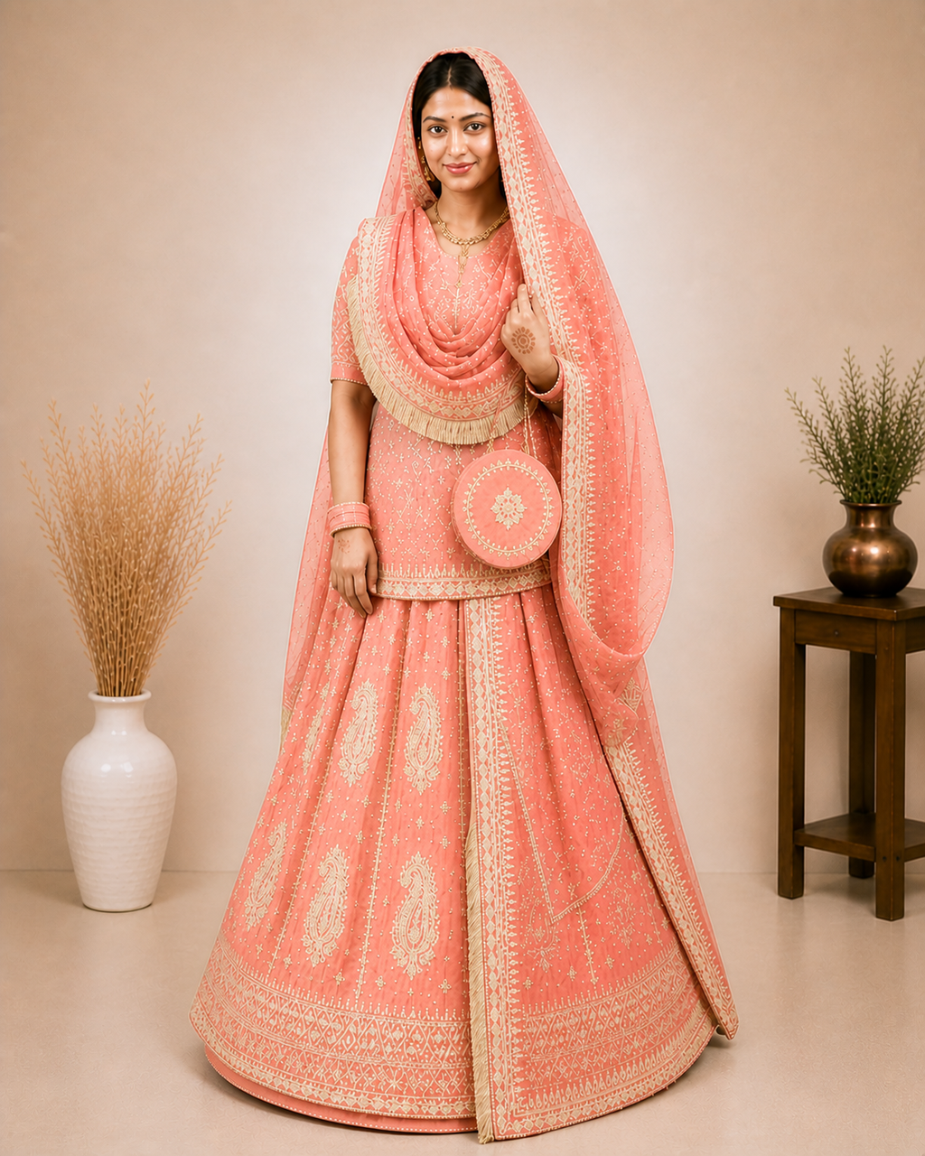 Rajrani Peach Rajputi Poshak Set for Women