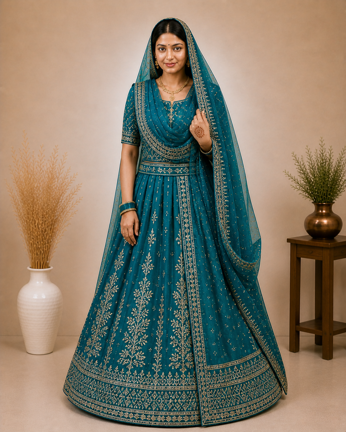 Rajrani Teal Green Rajputi Poshak Set for Women