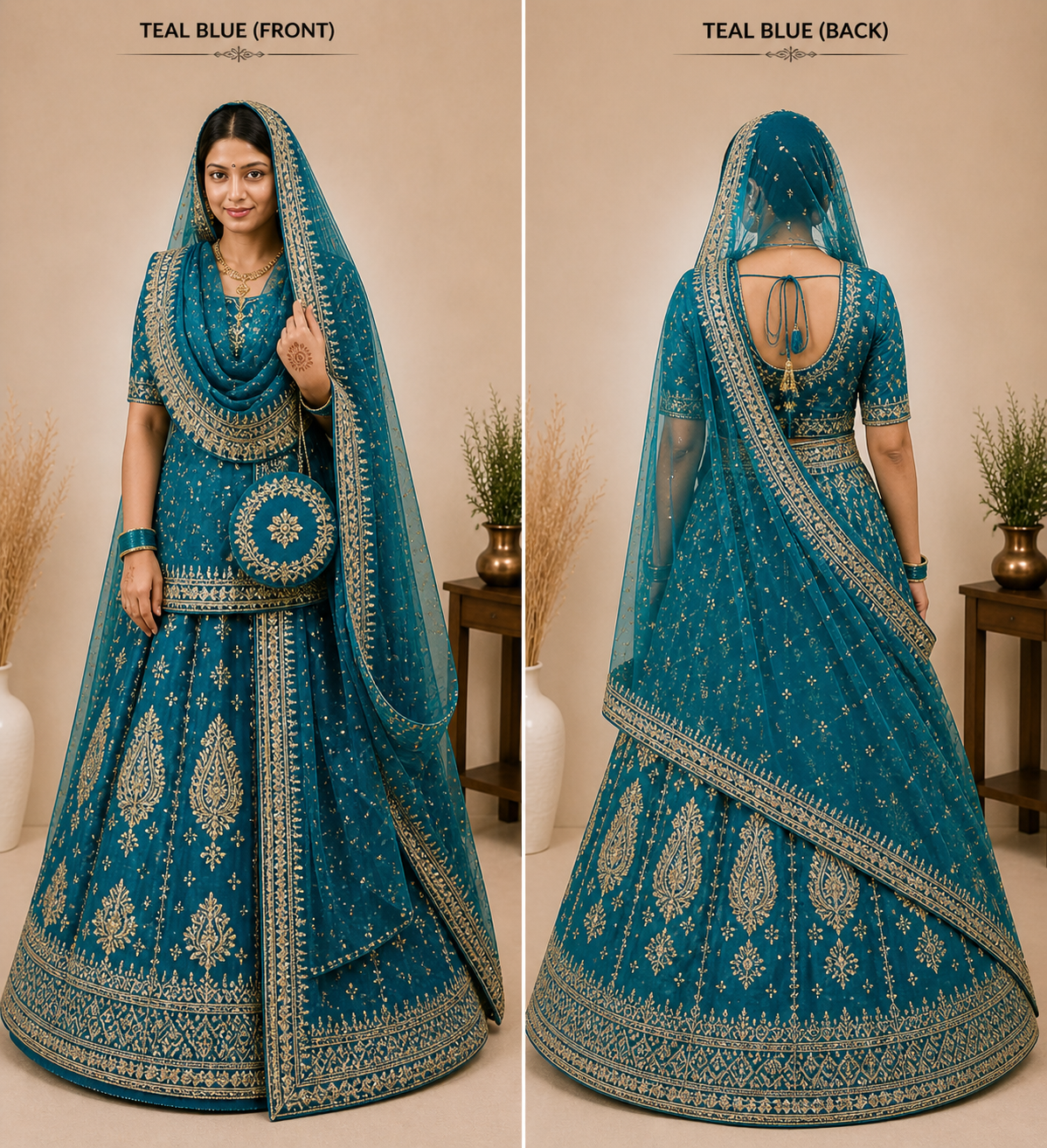 Rajrani Teal Green Rajputi Poshak Set for Women