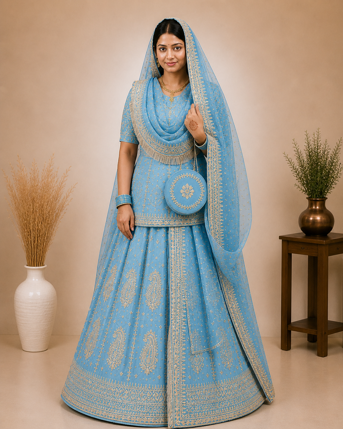 Rajrani Sky Blue Rajputi Poshak Set for Women