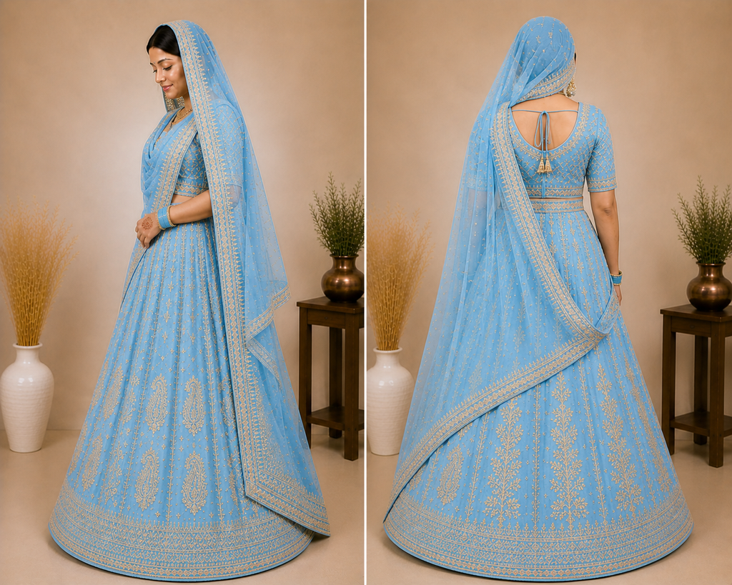 Rajrani Sky Blue Rajputi Poshak Set for Women