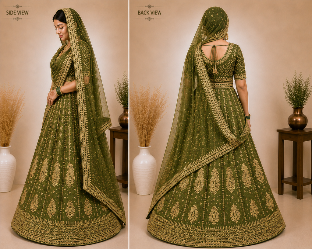 Rajrani Mehndi Green Rajputi Poshak Set for Women