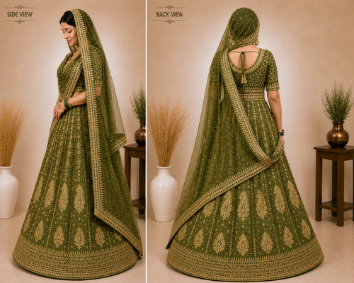 Rajrani Mehndi Green Rajputi Poshak Set for Women