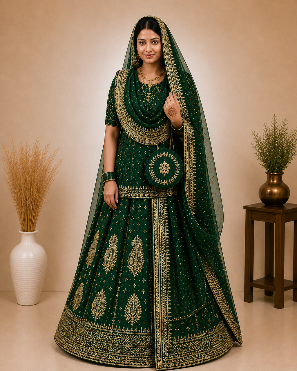 Rajrani Bottle Green Rajputi Poshak Set for Women