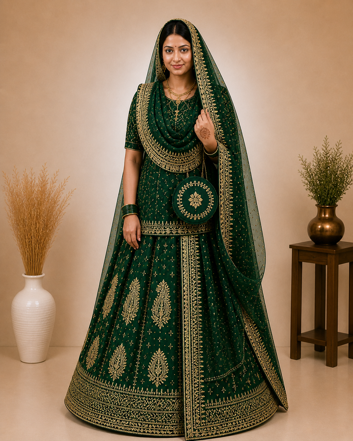 Rajrani Bottle Green Rajputi Poshak Set for Women