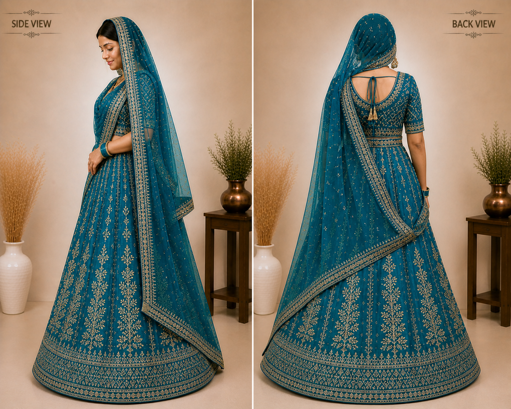Rajrani Teal Green Rajputi Poshak Set for Women